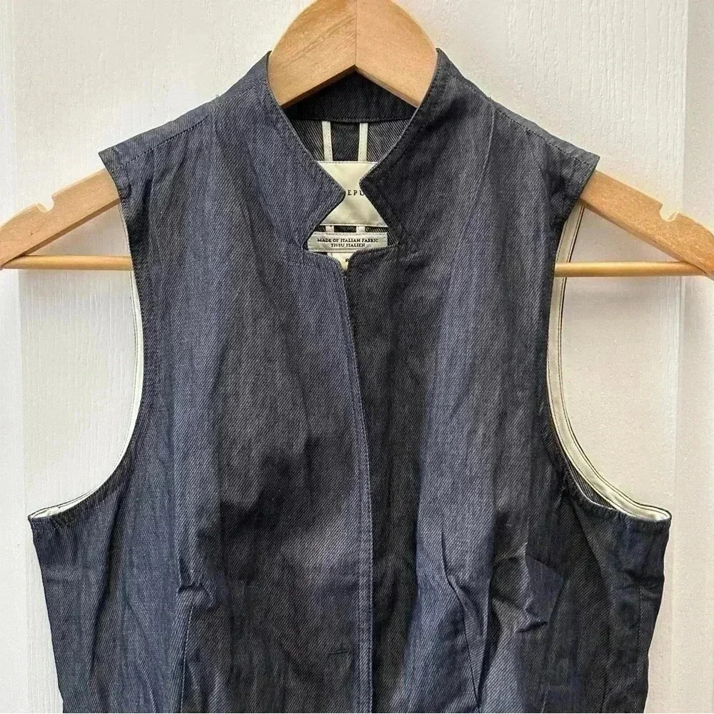 Banana Republic Vest Tailored Ruffle Italian Cotton Sleeveless Blue Size 6 NWT - Picture 5 of 16